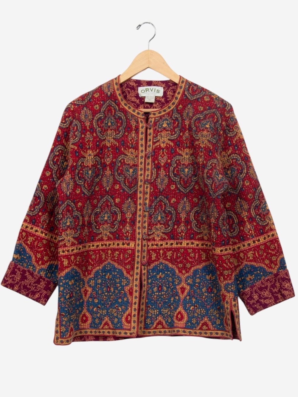 vintage 90s orvis bohemian geometric floral quilted jacket / coat